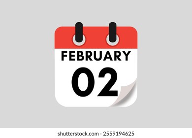 2 February calendar icon text page monthly web design on red, white, black and ash background vector, icon, or illustration with the month of February 2