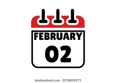 2 February calendar icon text page monthly web design on red, black and white background vector, icon, or illustration with the month of February 2