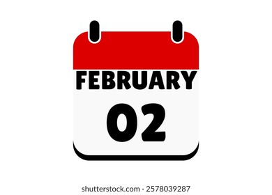 2 February calendar icon text page monthly web design on red, black and white background vector, icon, or illustration with the month of February 2