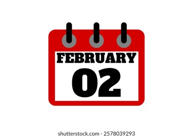 2 February calendar icon text page monthly web design on red, black and white background vector, icon, or illustration with the month of February 2