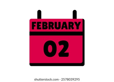 2 February calendar icon text page monthly web design on red, black and white background vector, icon, or illustration with the month of February 2