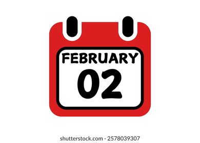 2 February calendar icon text page monthly web design on red, black and white background vector, icon, or illustration with the month of February 2