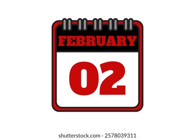 2 February calendar icon text page monthly web design on red, black and white background vector, icon, or illustration with the month of February 2