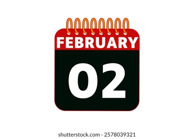 2 February calendar icon text page monthly web design on red, black and white background vector, icon, or illustration with the month of February 2