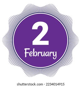 2 de febrero, plantilla Fecha. Diseño útil para la promoción de calendarios o eventos. Ilustración vectorial Archivo EPS 10. Aislado sobre fondo blanco. 