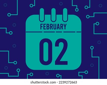 2 February day. Technological calendar page for the month of February. Modern vector with technology for special dates