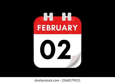 2 February month single day vector, illustration, calendar with red, gray, white and black color background calendar February 2