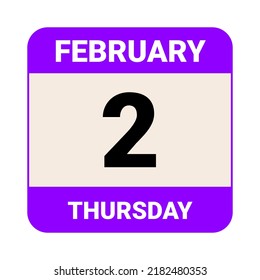 2 de febrero, jueves. Plantilla de fecha. Diseño útil para la promoción de calendarios o eventos. Archivo EPS 10 de la ilustración del vector