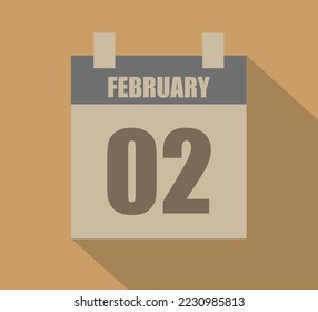 Icono del calendario vectorial del 2 de febrero. Diseño de página de calendario en fondo oscuro para los días de febrero