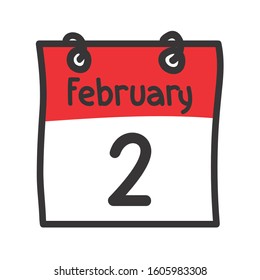 2 February. Vector flat daily calendar icon. Date and time, day, month. Holiday
