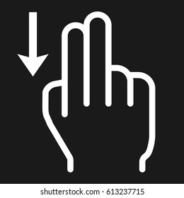 2 finger Swipe down line icon, touch and hand gestures, mobile interface and drag down vector graphics, a linear pattern on a black background, eps 10.