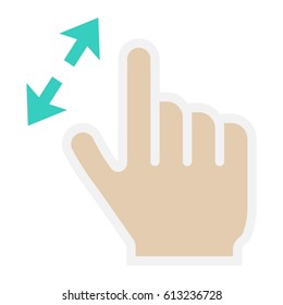 2 finger zoom in flat icon, touch and hand gestures, mobile interface vector graphics, a colorful solid pattern on a white background, eps 10.