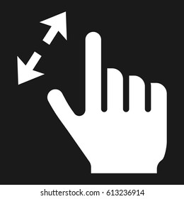 2 finger zoom in solid icon, touch and hand gestures, mobile interface vector graphics, a filled pattern on a black background, eps 10.