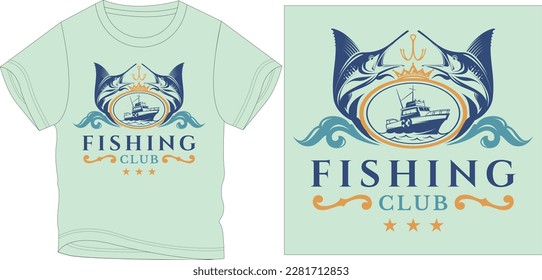 2 fish boat graphic design vector