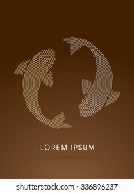 2 fish, twin fish, designed using gold and silver line graphic vector.