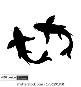 2 Fish, Twin Koi Fish Silhouette Vector Graphics.