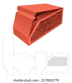 2 flips angle box with stenciled curved pattern window die cut template and 3D mockup