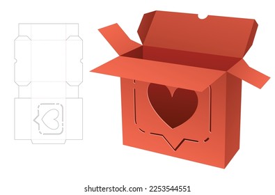 2 flips box with heart in speech balloon die cut template and 3D mockup