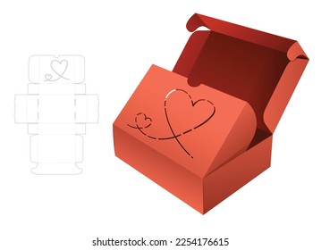 2 flips box with stenciled doodle heart die cut template and 3D mockup