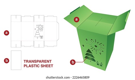 2 flips opening packaging box with stenciled Christmas day die cut template and 3D mockup