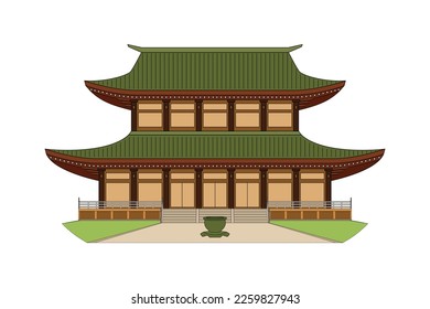 2 floor Japanese style temple drawing in cartoon vector
