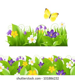 2 Flower Borders Set, Isolated On White Background, Vector Illustration