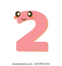 2 font number. Number with five cute faces, children, children's room, birthday party design, cartoon vector illustration