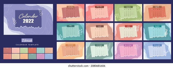 2 Formats Complete Set Of 2022 Calendar Template Design In Colorful.