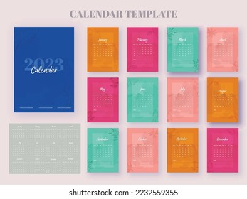 2 Formats Complete Set Of 2023 Yearly Calendar Template Design In Different Color.