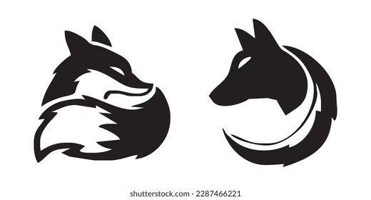 2 fox animal vector black and white