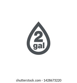 2 gal sign (mark) estimated volumes gallons. Vector symbol packaging, labels used in the US for prepacked foods, drinks different gallons and quarts. 2 gal vol single icon isolated on white background