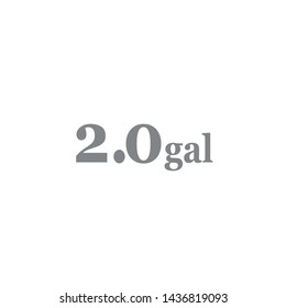 2 gal sign (mark) estimated volumes gallons. Vector symbol packaging, labels used in the US for prepacked foods, drinks different gallons and quarts. 2 gal vol single icon isolated on white background