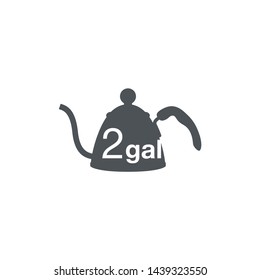 2 gal sign (mark) estimated volumes gallons. Vector symbol packaging, labels used in the US for prepacked foods, drinks different gallons and quarts. 2 gal vol single icon isolated on white background