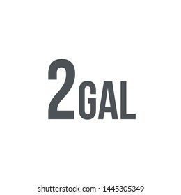 2 gal sign (mark) estimated volumes gallons. Vector symbol packaging, labels used in the US for prepacked foods, drinks different gallons and quarts. 2 gal vol single icon isolated on white background