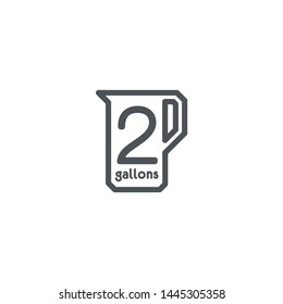 2 gal sign (mark) estimated volumes gallons. Vector symbol packaging, labels used in the US for prepacked foods, drinks different gallons and quarts. 2 gal vol single icon isolated on white background