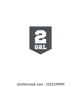 2 gal sign (mark) estimated volumes gallons. Vector symbol packaging, labels used in the US for prepacked foods, drinks different gallons and quarts. 2 gal vol single icon isolated on white background