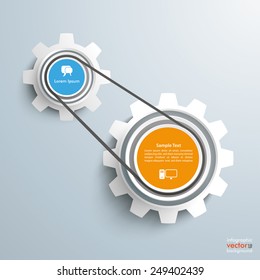 2 gears with drive chain on the gray background. Eps 10 vector file.