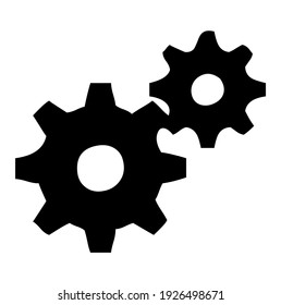 2 gears spinning, rotating gears, gear wheel mechanism, progress symbol, vector, illustration, in black color, isolated on white background