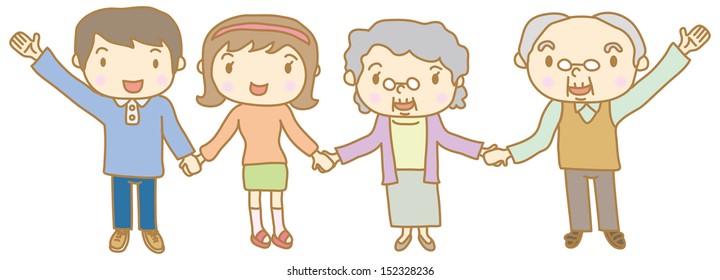 2 Generation Family Holding Hands