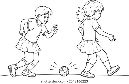 2 girls playing football Sketc