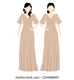 2 girls wear long dress for bridesmaid