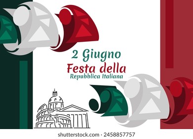 2 giugno, Festa della Repubblica (traducción: 2 de junio, Día de la República). Feliz día de la República de Italia Adecuado para tarjeta de felicitación, póster y Anuncio.