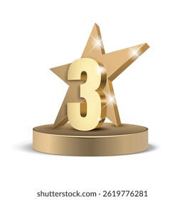 2 Gold 3D Sterne Bewertung. Symbol oder Emblem mit zwei Sternen. Vektorgrafik