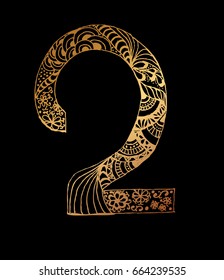 the 2 gold on a black background, abstract doodling. Vector illustration for your design.
