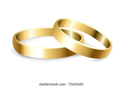 2 Gold Wedding Rings, Isolated On White Background, Vector Illustration