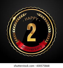 2 golden anniversary logo with red ribbon, low poly design number