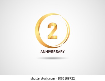 2 golden anniversary number inside gold circle swoosh isolated on white background