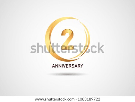 2 golden anniversary number inside gold circle swoosh isolated on white background