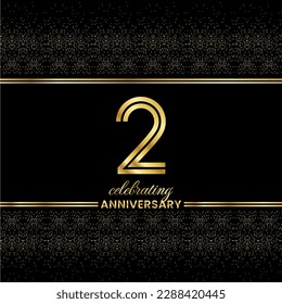 2 Golden Double Line Number. 2 Anniversary invitation cover with glitter separated by golden double lines on a black background