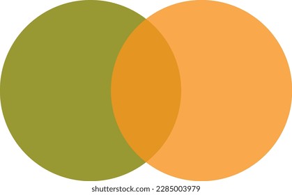 2 círculos de color verde y naranja con capa de solapamiento. Para papel pintado, portada, pancarta, afiche y cartel. Resumen de fondo plano para tarjeta de visita y plantilla de volante, ilustración vectorial 